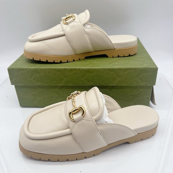 GUCCI Airel Leather Horsebit Loafer Mules Slide Ivory White EU 39.5 US 9.5 - Picture 5 of 16